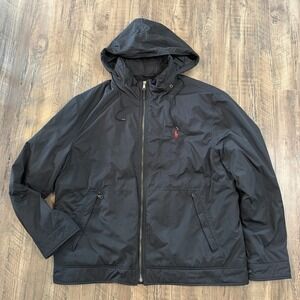VTG Polo Ralph Lauren Jacket Mens XL Black Zip Hood Lined  90s Bomber Classic